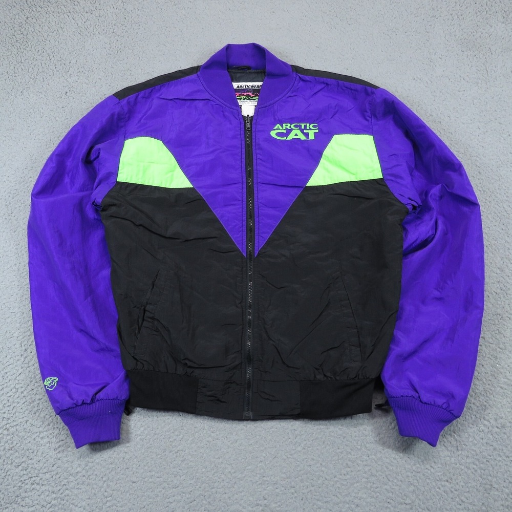 Vintage Arctic Cat Jacket Mens Medium Purple Neon 80s Insulated Snowmobile Coat
